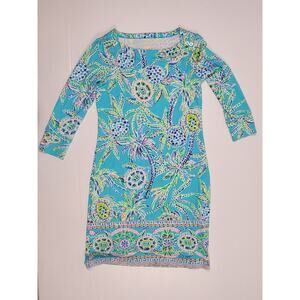 Lilly Pulitzer Womens XS UPF 50+ Sophie Dress Bermuda Blue‎ Turtles Trees 002176